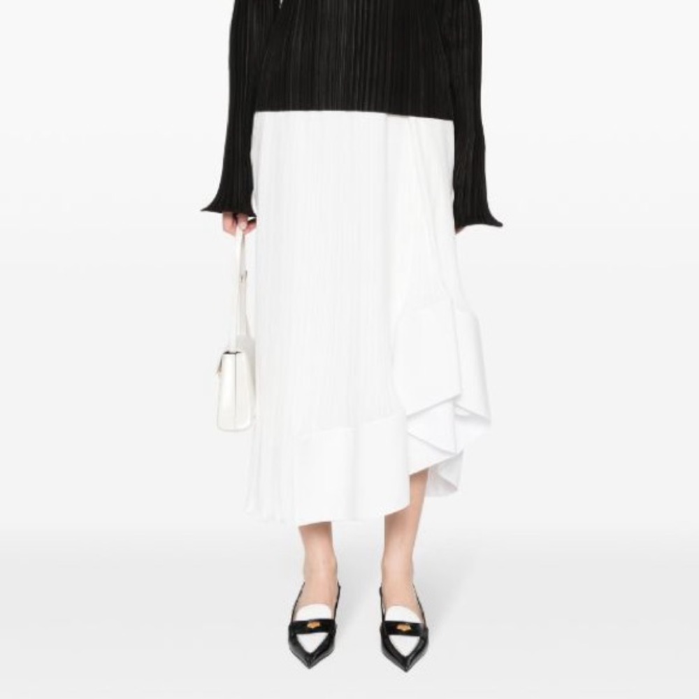 LANVIN pleated white high waist midi skirt size 36